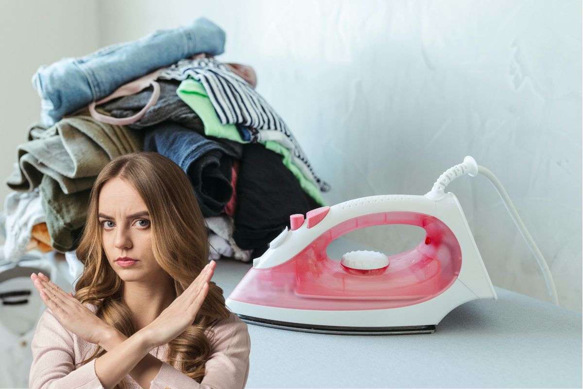 una tavola da stiro e una ragazza che il gesto no