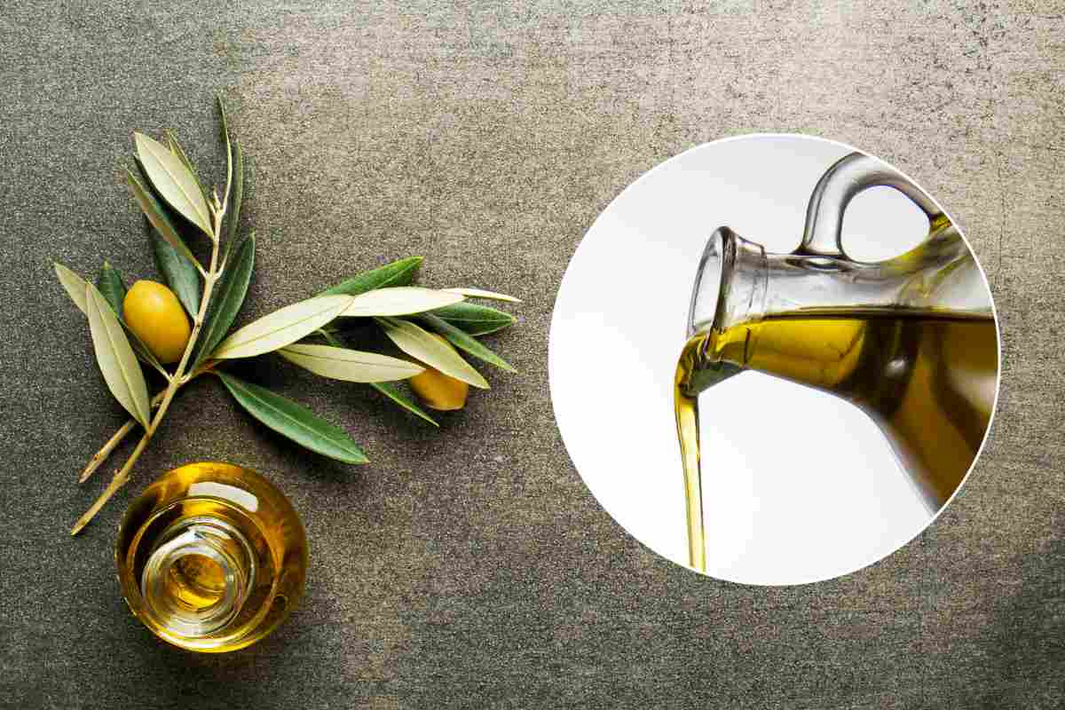collage olio d'oliva e bottiglia che versa